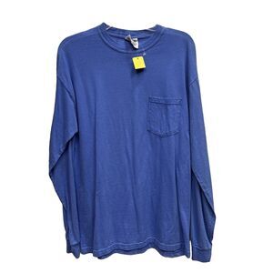 Comfort Colors Long Sleeve Pocket T-Shirt M New Blue Pullover Cotton Stretch